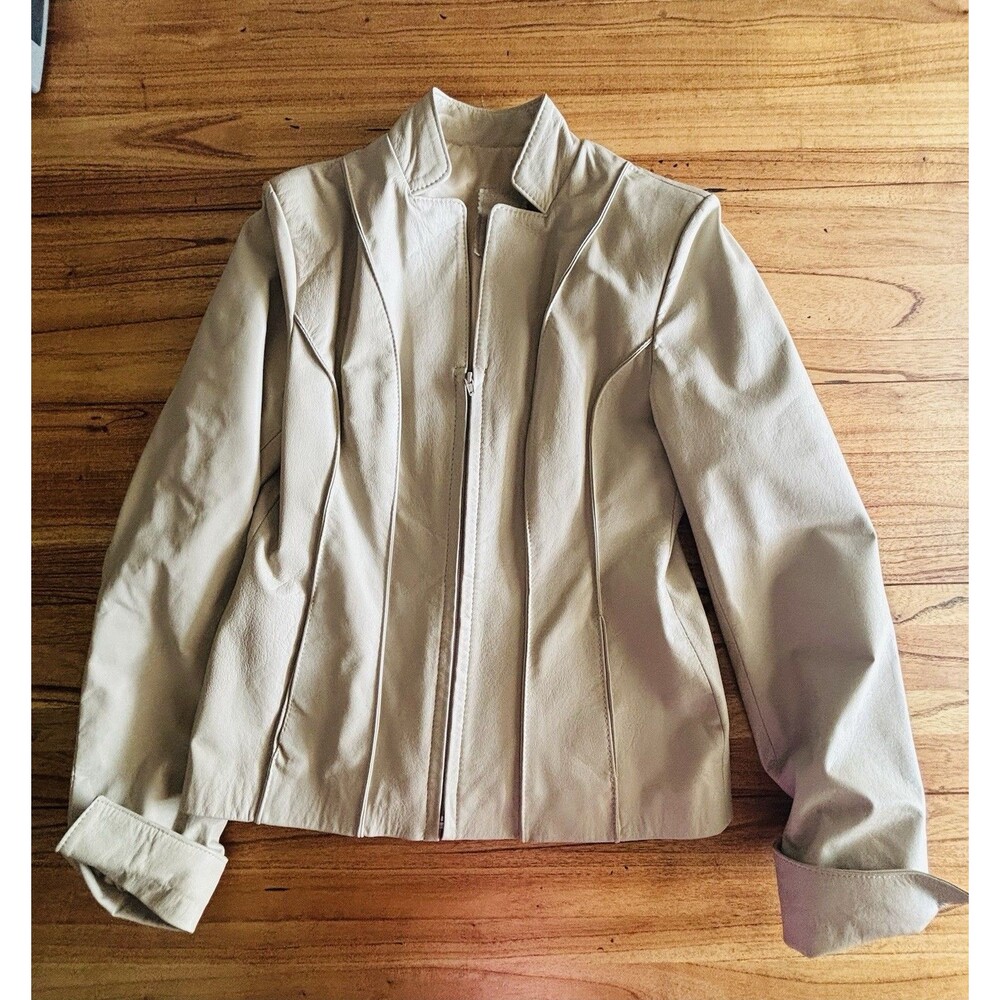 Recoleta Women's Ivory Leather Zip-Front Lined Short Jacket Coat IT 44